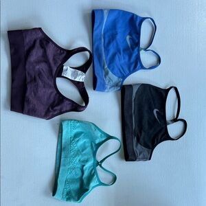 Lot of 4 Kids Sports Bras - Blue, Black, Teal, and Purple ( Nike, Reebok, ASICS)